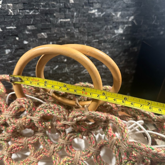 Estrella Shirleah Jute Bag Multicolor Round Wood Handles Vegan Made in India - Picture 10 of 13